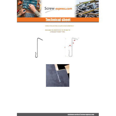 1 x Slate Hooks Stainless Steel A2 2.7X90