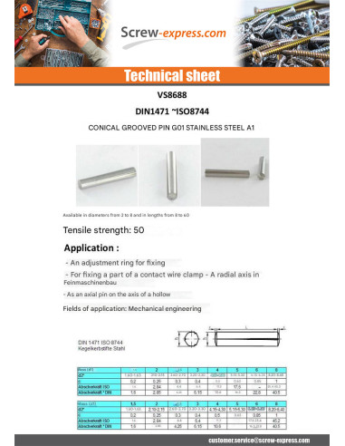 1 x Pin Conical CAN Stainless Steel A1 G01 1.5X8