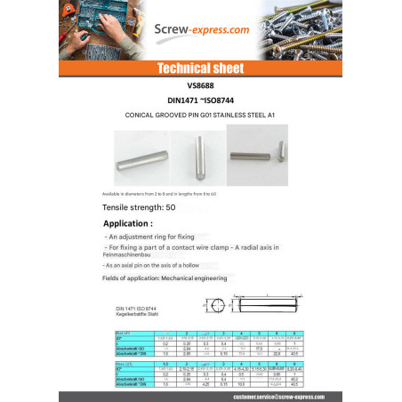 1 x Pin Conical CAN Stainless Steel A1 G01 1.5X8