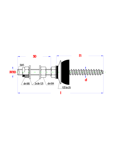 1 x Screw SIGN SOLAR M10X200 Total Lengh 250...