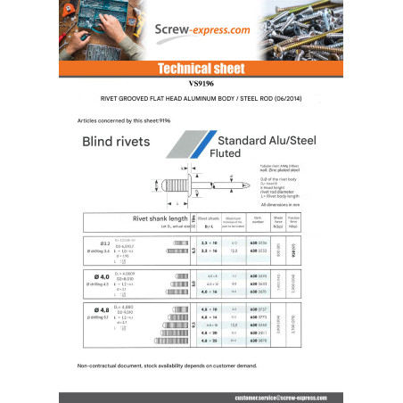 1 x Rivet Groove Aluminum Steel rod 4X12 Flat Head