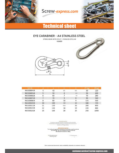 1 x Spring Hook With Eyelet Stainless Steel A4...