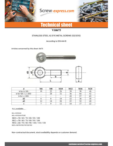 1 x Machine Screw to Eye M16X120 Eye 16...