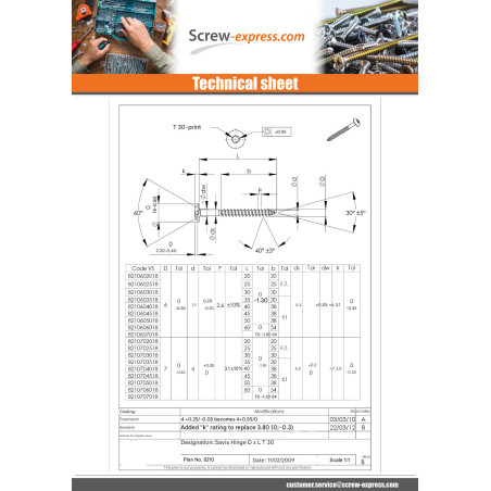 1 x Screw Truss 6X40 Thread Length: 38 T30 Stainless Steel A2 LQBLC Ral9016/Traffic Signalisation