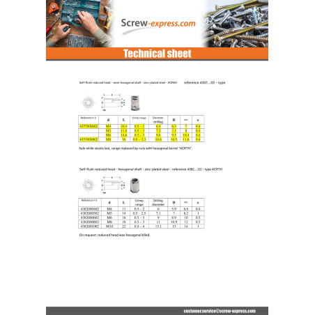 1 x Nut Rivet Countersunk Head M8 ALFC 45 Aluminium