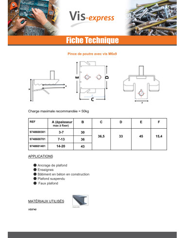 1 x Clip for beam fixing Phosphated Plain...