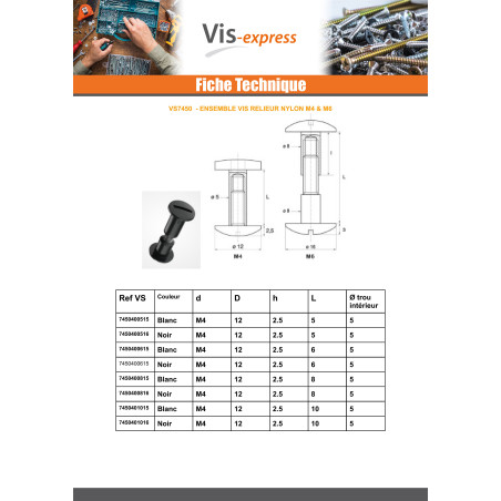 1 x Binding Screw M6X20 Diameter Tube 8 black nylon 2 pieces Male/Female