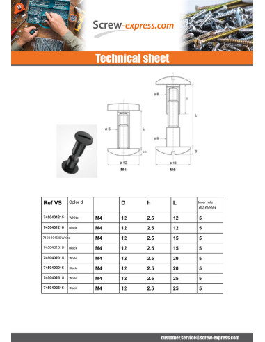 1 x Binding Screw M4X10 Diameter Tube 5 black...