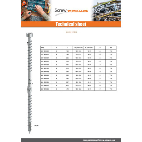 1 x Sarking screws Pan Head Sarking screws T40 8X165 Zinc Plated