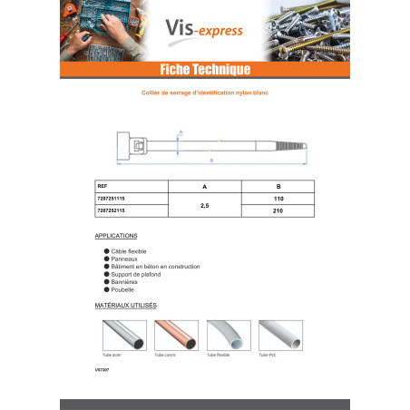 1 x Hose clamp IDENTIFICATION white nylon 2.5X210
