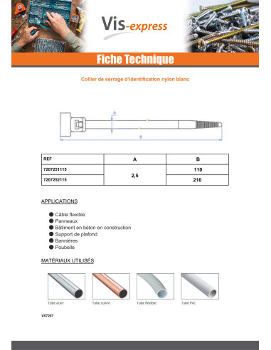 1 x Hose clamp IDENTIFICATION white nylon 2.5X110