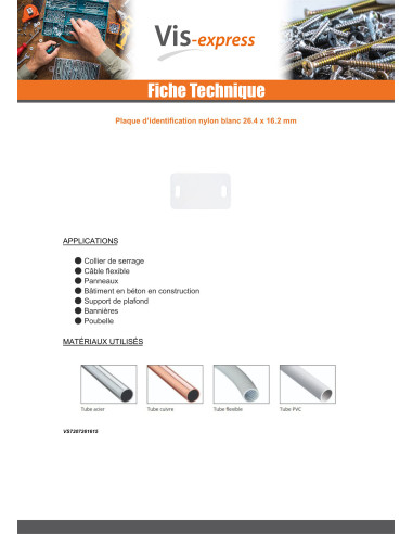 1 x PLATE IDENTIFICATION white nylon 26.4X16.2