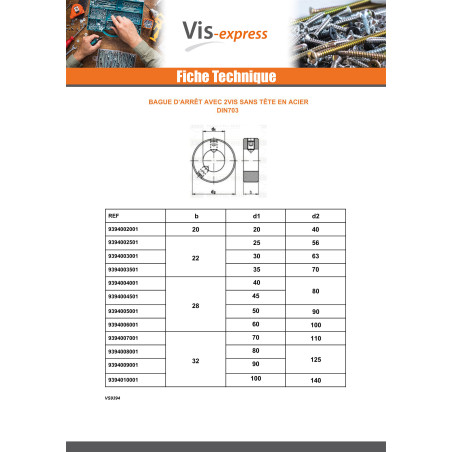 1 x Ring With 2 Screw Socket Head Hexagon Recess Diameter Internal 40 Steel
