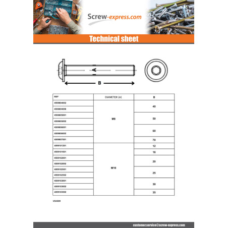 1 x Machine Screw Hex Socket Pan Head Cap Flange M4X10 Hexagon Socket 2.5 Class 10.9 Zinc Plated