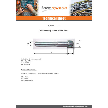 1 x V.ASSEMBLY/BED Steel M8X45 Cross Head