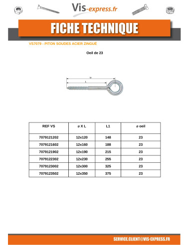 1 x Scaffolding eyelet 12X230 Eye 23 Zinc Plated