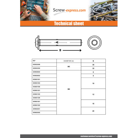 1 x Machine Screw Hex Socket Pan Head Cap Flange M8X12 Class 10.9 Zinc Plated