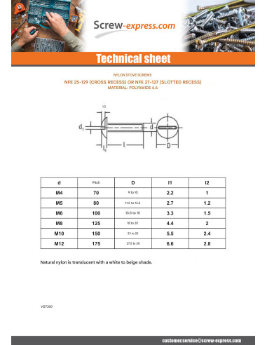 1 x Screw Mushroom natural nylon Polyamid 6.6 M4X6