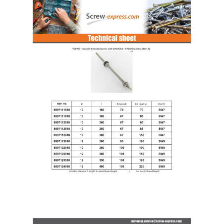1 x Screws for solar panels SW9 12X350 Stainless Steel A2