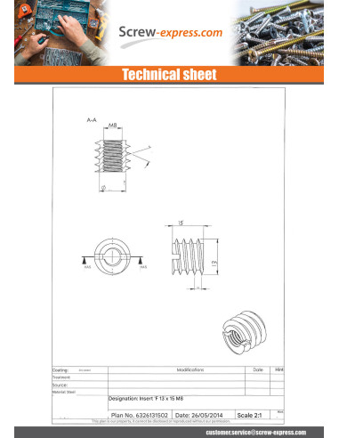 1 x Self Tapping Insert Slotted Zinc Plated M8...
