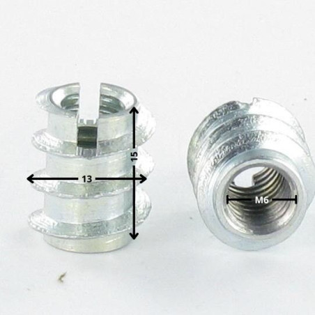 1 x Self Tapping Insert Slotted M6 13X15 Zinc Plated