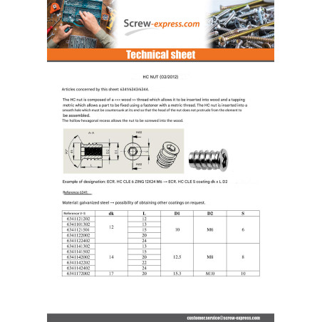 1 x Nut Hexagon Socket 6 M6 12X24 Zinc Plated