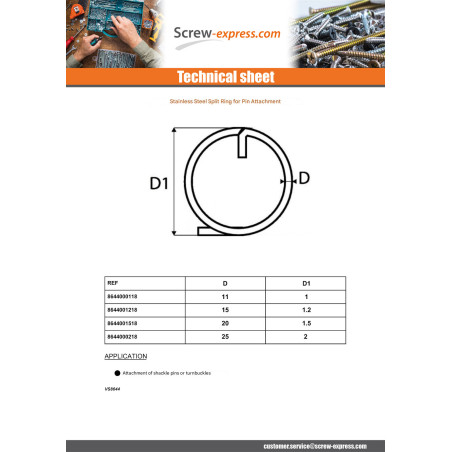 1 x Split ring for axle fixing Diameter 2 Stainless Steel A4