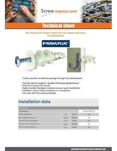 1 x Plug Nylon Self Drilling RAWLPLUG 14X32...