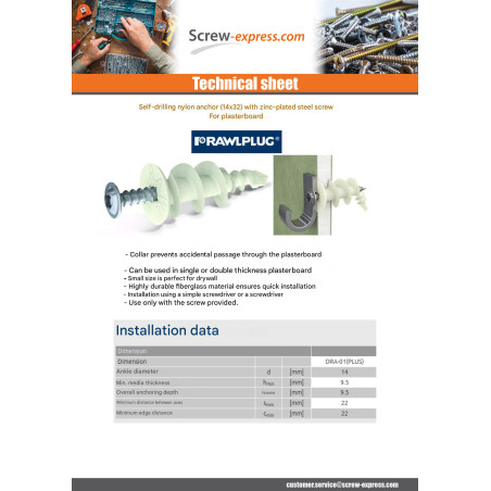 1 x Plug Nylon Self Drilling 14X32 With Screw Zinc Plated