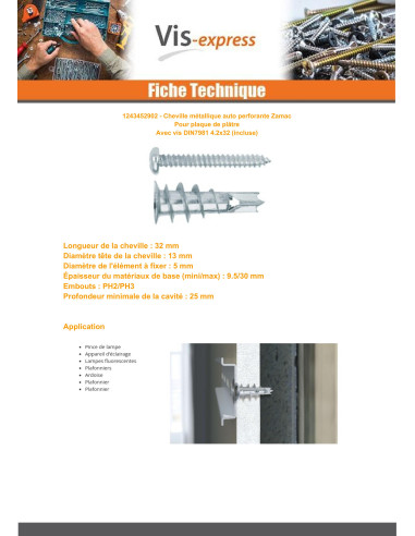 1 x Plug METAL Self Drilling Zamak 12X32 With...