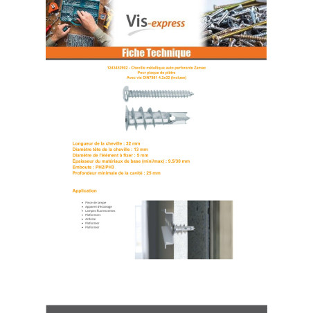 1 x Plug METAL Self Drilling Zamak 12X32 With Screw