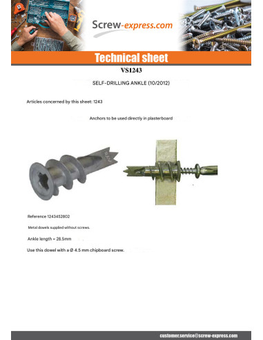 1 x Plug METAL Self Drilling 13X31 With Screw