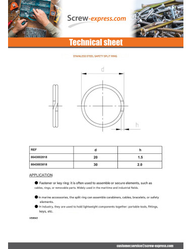 1 x Ring BREEZE Diameter 30 Stainless Steel A2