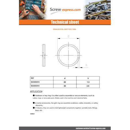 1 x Ring BREEZE Diameter 30 Stainless Steel A2