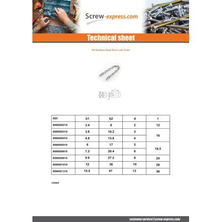 1 x M Short link chain Diameter 3 Stainless Steel A4 (Sold By Meter)