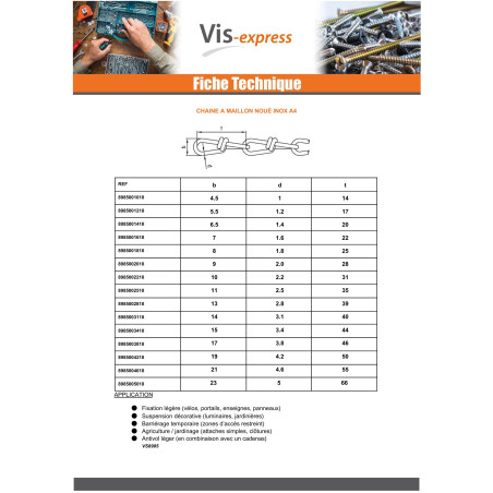 1 x M Chain to LINK NOUE Diameter 5.0 Stainless Steel A4 (Sold By Meter)