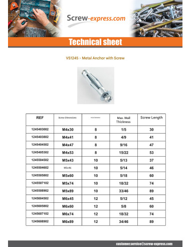 1 x Plug METAL PLATE PLASTER With Screw M4X41