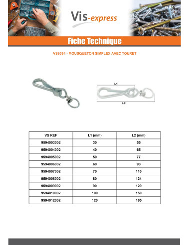 1 x Gate Carabiner SIMPLEX Length 80 Zinc Plated