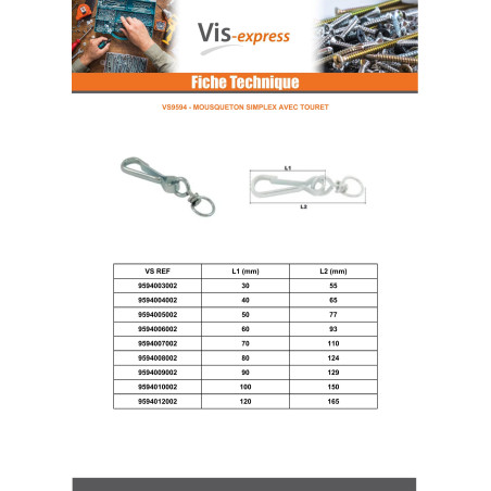 1 x Gate Carabiner SIMPLEX Length 100 Zinc Plated