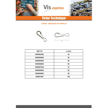 1 x Carabiner SIMPLEX Length 50 Zinc Plated