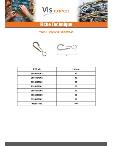 1 x Carabiner SIMPLEX Length 100 Zinc Plated