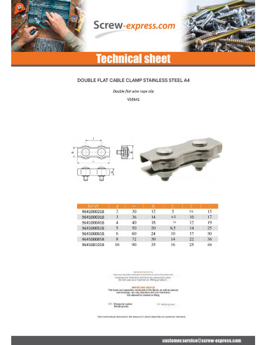 1 x Double Flat Wire Rope Clip Stainless Steel...