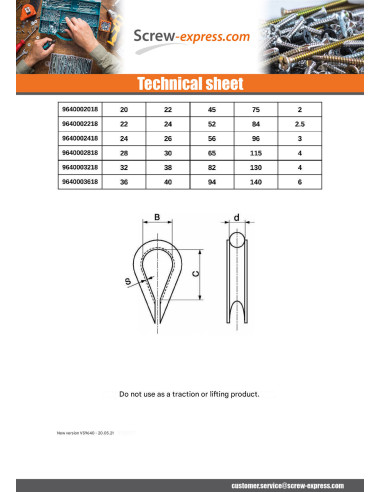 1 x Wire Thimble Stainless Steel A4 Diameter 24