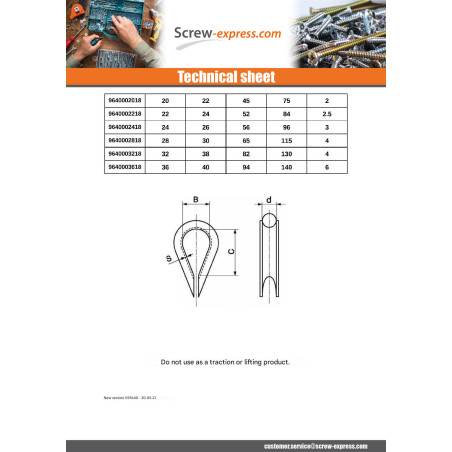 1 x Wire Thimble Stainless Steel A4 Diameter 24