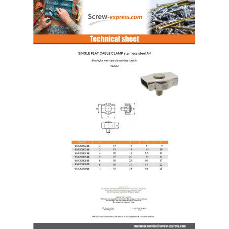 1 x Simple Flat Wire Rope Clip Stainless Steel Stainless Steel A4 Diameter 5