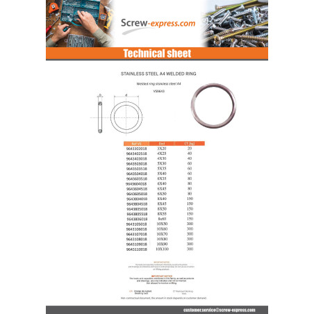 1 x Welded Ring Stainless Steel A4 10X60