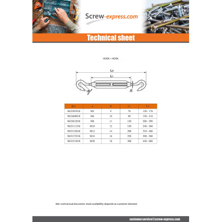 1 x Hook And Eye Turnbuckle M10X150 Eye 12 Stainless Steel A4