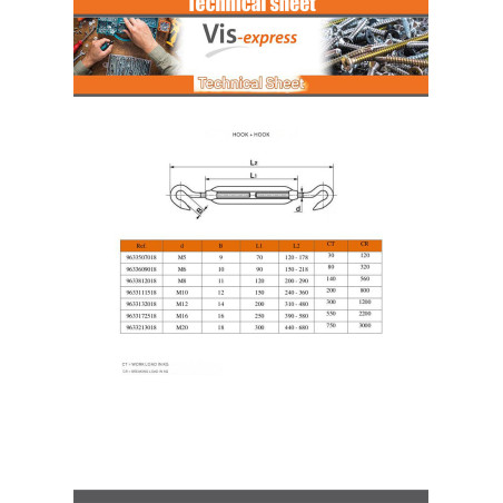 1 x Hook And Hook Turnbuckle M10 Stainless Steel A4 Black