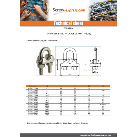 1 x Wire Rope Clip With U-Bolt Stainless Steel A4 Linch Pin Wire Rope Of Diameter 3