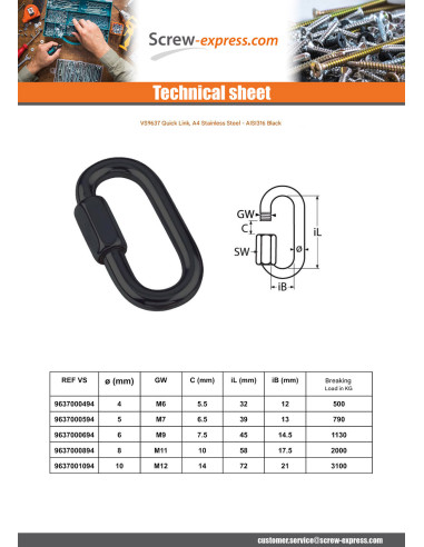 1 x Quick Link For Chains Stainless Steel A4...